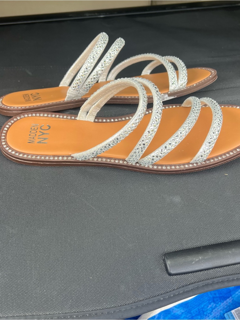 Madden NYC Silver Crystal Multi-Strap Slide Sandals Size 12 Vacation Footwear - Picture 2 of 4
